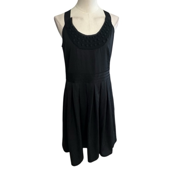 ANN TAYLOR LOFT Black Ribbon Tie Back Bow Sizes 8 Button Sleeveless Midi Party - Picture 1 of 7